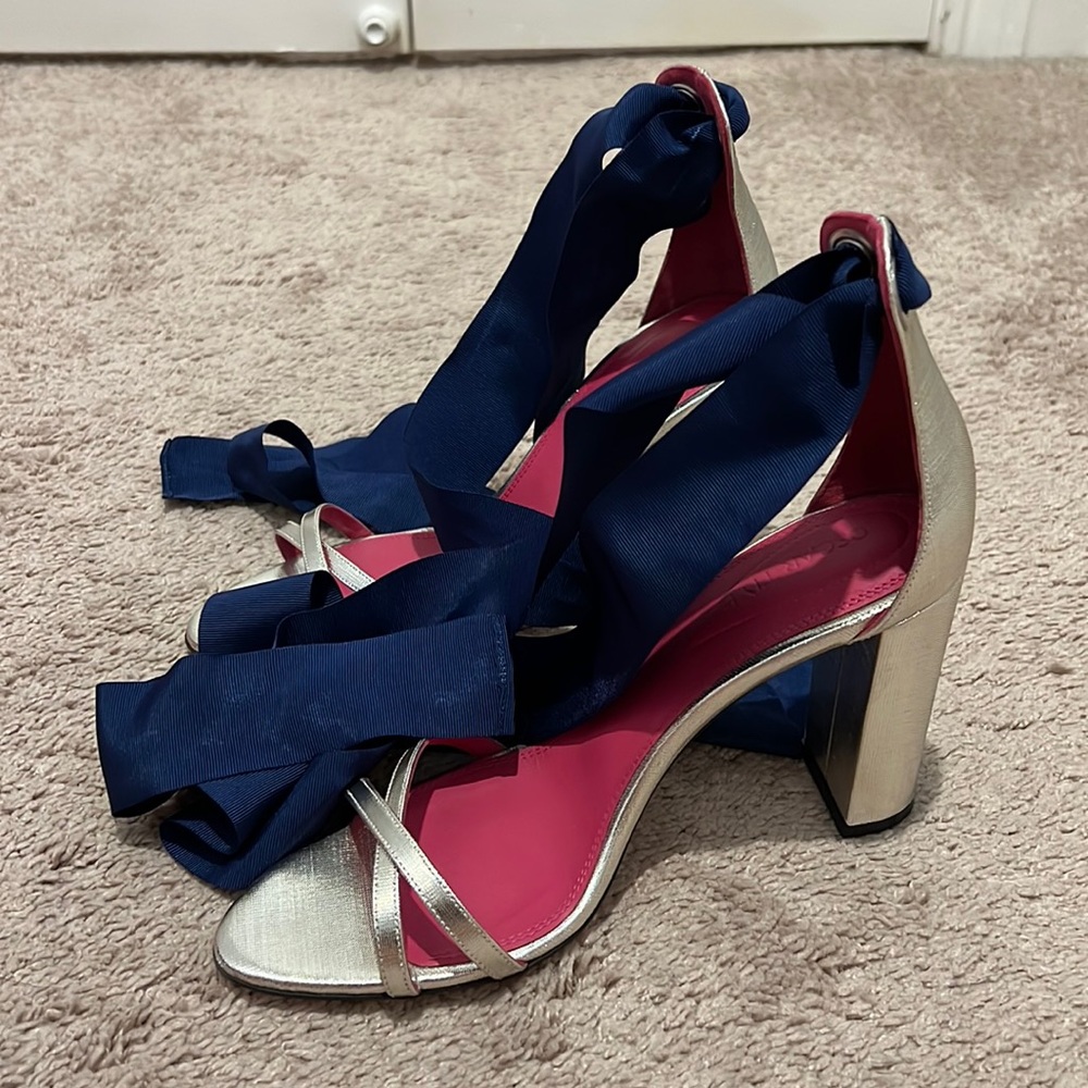 Oscar Tiye Leather Colorblock heeled sandals